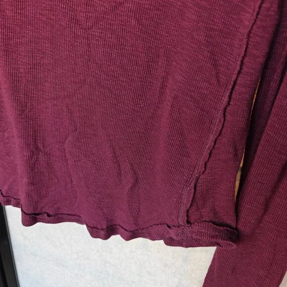 Free People Fair Isle Burgundy Purple Embroidered Thermal Top With Thumbholes - Picture 6 of 13